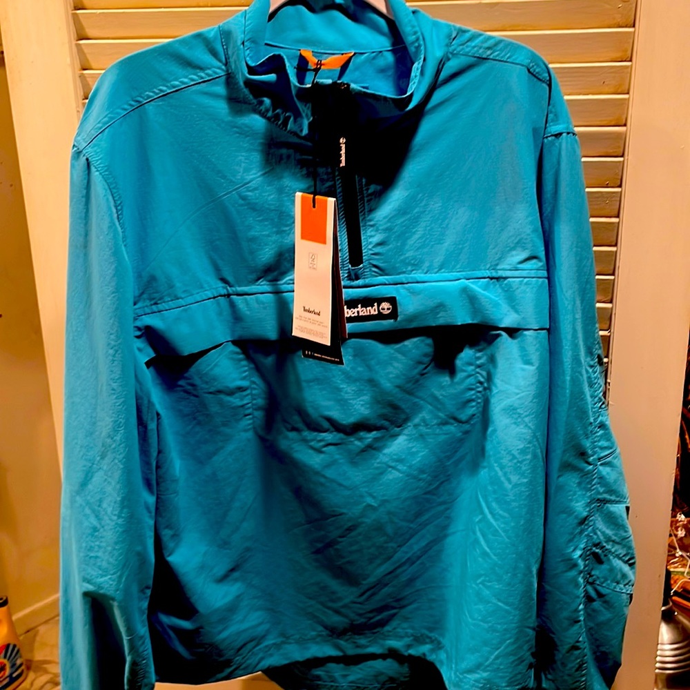 NWT Timberland Mens Pull Over, Water Resistant jacket, Mineral Blue in Large